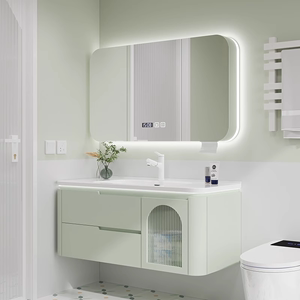 法式橡木烤漆浴室柜陶瓷一体盆果绿色圆角智能洗手池洗脸盆洗漱台