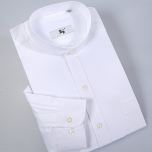 春秋新款男士立领单件衬衫纯棉免烫衬衣男装中华立领纯白长袖衬衫