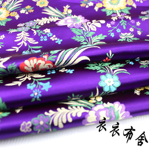 织锦缎服装面料布料古装汉服和服唐装旗袍丝绸缎布料-紫色海棠花