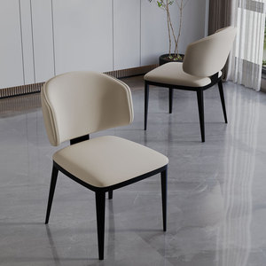 意式轻奢餐椅现代简约餐厅靠背椅北欧家用书椅设计师软包真皮椅子