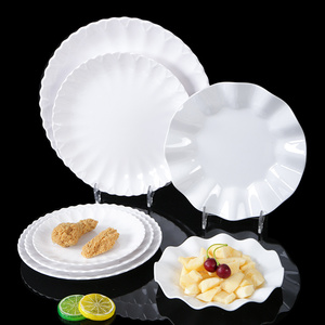 密胺中式白色餐盘塑料花边炒菜盘圆形菜盘餐具创意碟子凉菜盘圆盘