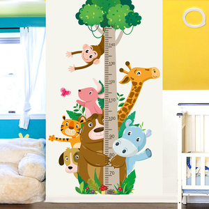 卡通可移除宝宝量身高贴儿童房墙贴画动物贴纸婴儿身高尺可爱墙纸