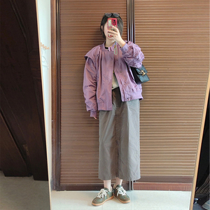 小众设计感宽松休闲时尚紫色冲锋衣夹克外套女2024新款爆款棒球服