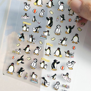超可爱的小企鹅浮雕小图案美甲贴纸ins可爱卡通企鹅宝宝指甲贴纸