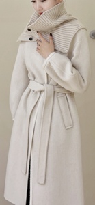 长款腰带围巾双面尼大衣外套韩版女装气质高雅修身长袖