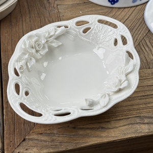 〓直播特卖〓白瓷系列3号镂空雕花立体浮雕盘子碗篮子杯子果盘