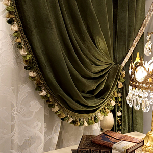 法式轻奢墨绿色浪漫复古窗帘全遮光丝绒高档别墅高窗欧式客厅卧室