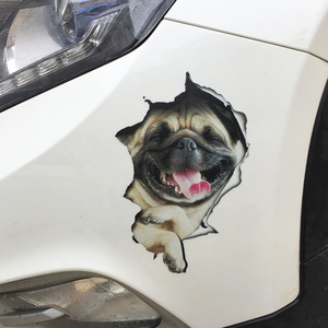 3D巴哥狗狗汽车贴纸 仿真立体 划痕遮挡 小狗反光搞笑可爱车贴