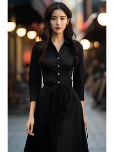 酷飒风女装黑暗系法式赫本风连衣裙2024年春季新款高级感衬衫裙子