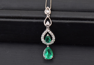 日本珠宝新品灵动梨形92分祖母绿钻石铂金吊坠项链 证书