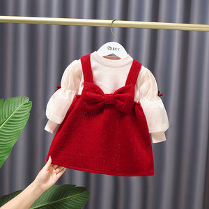 女宝宝一周岁礼服加绒连衣裙冬装洋气红色裙子小香风拜年过年衣服