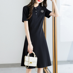 日本高端外贸出口尾单品牌剪标女装时髦简约POLO领刺绣短袖连衣裙