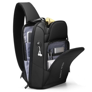 新款USB男士休闲胸包多功能防水单肩斜挎包9.7寸多口袋商务小背包