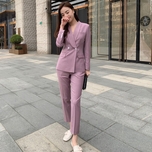 网红炸街紫色休闲小西装外套装女士职业韩版英伦风时尚气质女神范