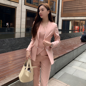 网红炸街橘粉色西装外套装女职业韩版休闲时尚潮流英伦风气质修身