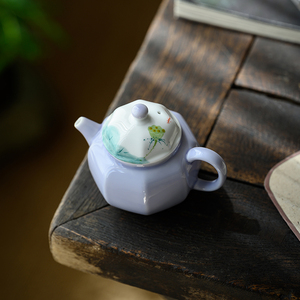 日式木槿紫釉下彩八方壶陶瓷功夫茶具手绘泡茶壶带过滤精致迷你壶
