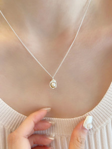 S925银珍珠几何项链女简约韩国设计爆款小众ins气质高级感锁骨链