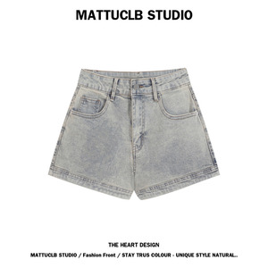 MATTUCLB STUDIO 辣妹牛仔短裤女高腰A字紧身显瘦拉链设计感热裤
