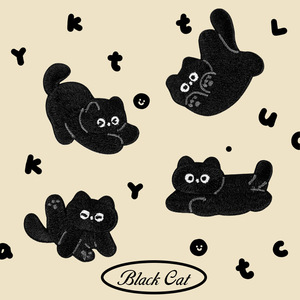 卡通小黑猫刺绣贴手账手机DIY装饰布贴书包龙骧自粘贴纸衣服补丁