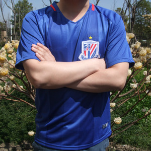2017款中超上海申花球衣主场夏季短袖蓝色光板球迷服上衣T恤围巾