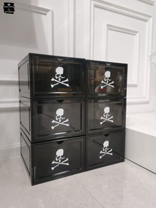 日本潮牌MMJ骷髅鞋盒黑色透明亚克力收纳盒 球鞋展示墙折叠鞋柜