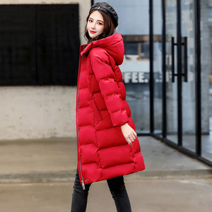 羽绒棉服女中长款2023冬季新款韩版修身显瘦加厚连帽保暖棉袄外套