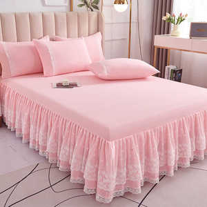 新款蕾丝花边床裙单件三件套韩式公主风亲肤纯色防滑床套床单床罩