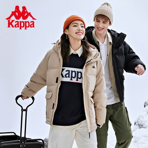Kappa卡帕学院风羽绒情侣男女冬短款连帽户外面包服防寒服