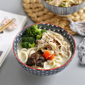潮州日式家用大号沙拉碗北欧釉下彩陶瓷餐具6英寸网红防烫泡面碗