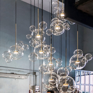 北欧现代单头圆形吊灯餐厅奶茶服装店酒吧台简约创意泡泡玻璃球灯