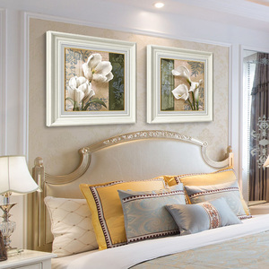 简欧现代装饰画卧室床头壁画欧式客厅挂画美式复古花卉画有框墙画