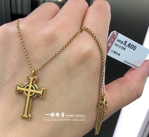 香港六福珠宝专柜正品990黄金电黑硬金十字架项链一体套链个性