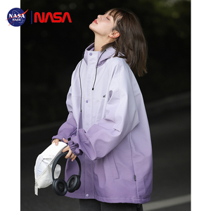 NASA渐变色冲锋衣外套男女春秋冬季潮牌美式夹克户外防水情侣棉服