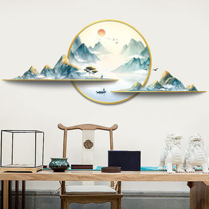 新中式3D立体中国风墙贴装饰客厅书房背景墙贴纸山水画粘粘纸贴画