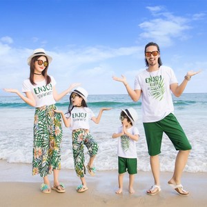 沙滩亲子装2024新款夏装一家三四口家庭套装洋气母子母女海边度假