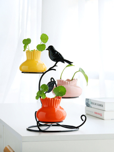 水培植物陶瓷花瓶欧式铁艺鸟摆件绿植容器客厅插花小清新装饰花器