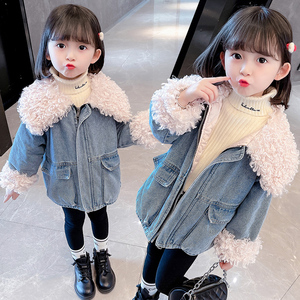 儿童1韩版加厚牛仔外套女童毛领保暖上衣童装女宝宝0冬装夹克大衣