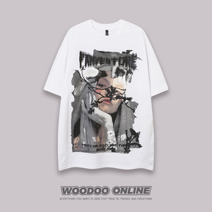 荆棘缠绕 WOODOO 设计师品牌 美式街头高街卡通头像印花 男女T恤
