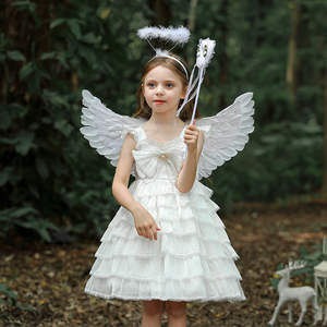 天使公主裙花童婚礼白色礼服生日翅膀连衣裙夏宝宝小女孩六一服装