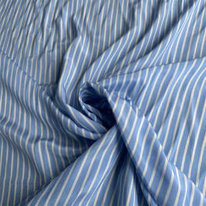 特价尾单料经典蓝白竖条纹真丝双绉100%桑蚕丝衬衫裙子布料面料