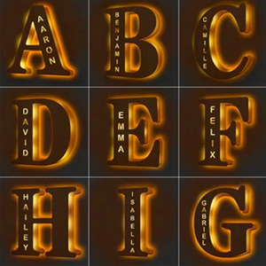 新款英文字母木制发光灯个性化小夜灯定制LED装饰灯木刻名字壁灯