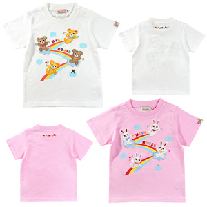miki house短袖夏款日系男女儿童卡通全棉彩虹滑梯熊兔印绣花T恤