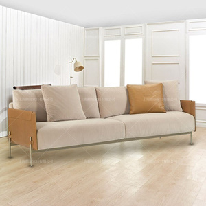 北欧轻奢皮布结合沙发现代简约小户型客厅123组合设计师皮艺沙发