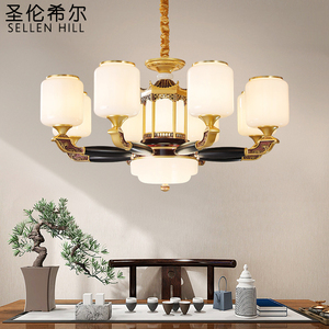 锌合金新中式吊灯led实木餐厅中国风屋檐卧室客厅复式别墅大吊灯