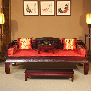 罗汉床实木中式榫卯榆木简约单人床客厅沙发特价山水雕花罗汉床