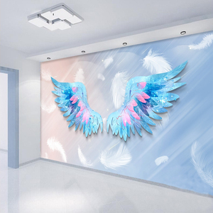 北欧ins风翅膀壁纸天使的羽毛瑜伽舞蹈壁画网红打卡拍照背景墙纸