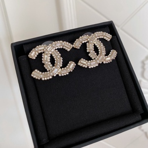 法国直邮香奈儿Chanel耳钉 2024新款双C字母长方钻珍珠耳环