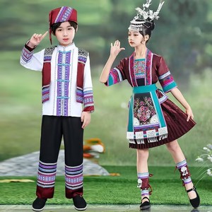 新款侗族服装贵州广西少数民族服饰刺绣苗族儿童款盛装苗族演出服