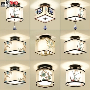 新中式过道灯走廊灯玄关灯创意简约中式吸顶灯圆形门厅入户小灯具