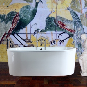 bath简约独立式铸铁浴缸钢板裙边双层带内部排水装置家居椭圆澡盆